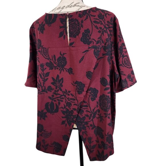 Ava Viv Burgundy Floral Slit-Back SS Blouse 2X - Picture 3 of 7